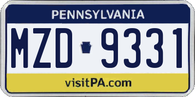 PA license plate MZD9331