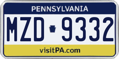 PA license plate MZD9332