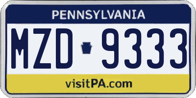 PA license plate MZD9333
