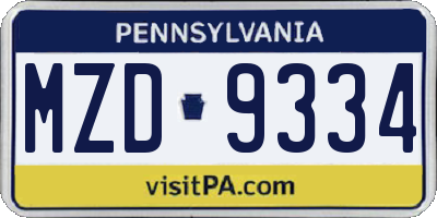 PA license plate MZD9334