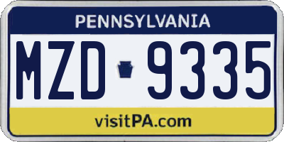 PA license plate MZD9335