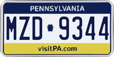 PA license plate MZD9344