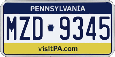 PA license plate MZD9345