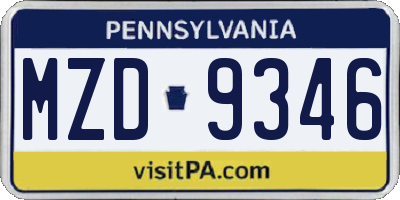 PA license plate MZD9346