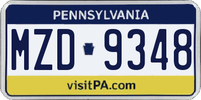 PA license plate MZD9348