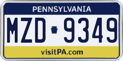 PA license plate MZD9349
