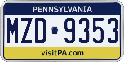 PA license plate MZD9353