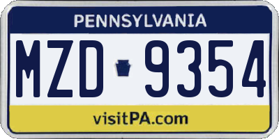 PA license plate MZD9354