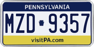 PA license plate MZD9357