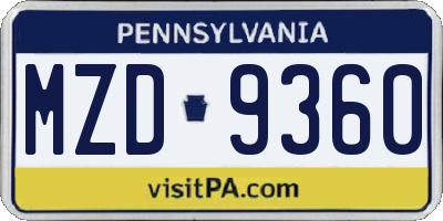 PA license plate MZD9360