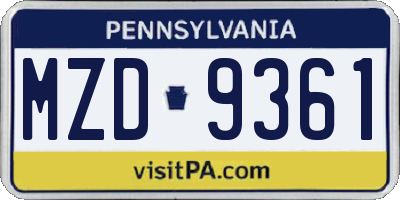 PA license plate MZD9361