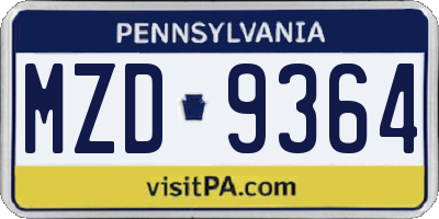 PA license plate MZD9364