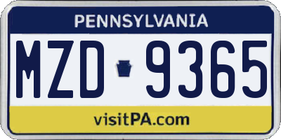 PA license plate MZD9365