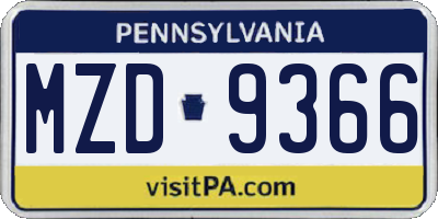 PA license plate MZD9366