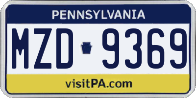 PA license plate MZD9369