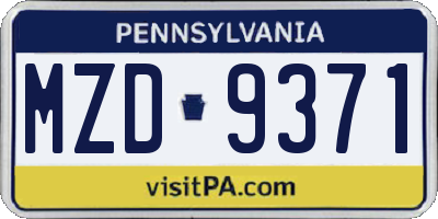 PA license plate MZD9371