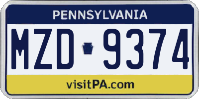 PA license plate MZD9374