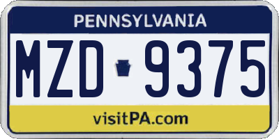 PA license plate MZD9375