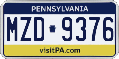 PA license plate MZD9376