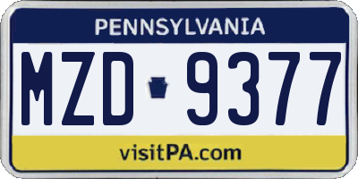 PA license plate MZD9377