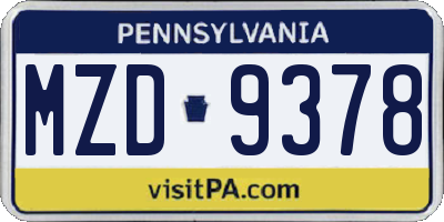 PA license plate MZD9378