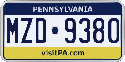 PA license plate MZD9380