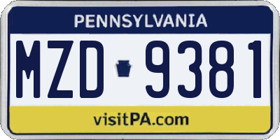 PA license plate MZD9381