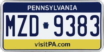 PA license plate MZD9383