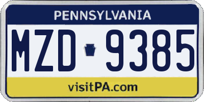 PA license plate MZD9385
