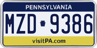 PA license plate MZD9386