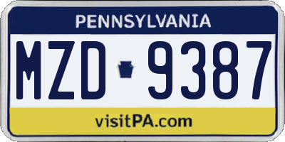 PA license plate MZD9387