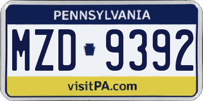 PA license plate MZD9392