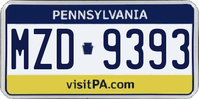 PA license plate MZD9393