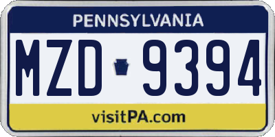 PA license plate MZD9394