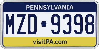 PA license plate MZD9398