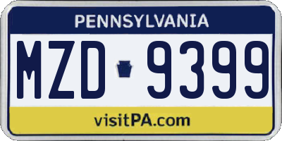 PA license plate MZD9399