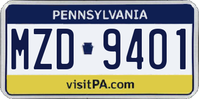 PA license plate MZD9401