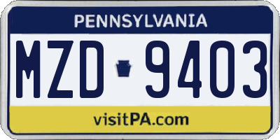 PA license plate MZD9403