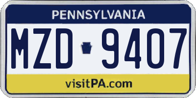 PA license plate MZD9407