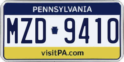 PA license plate MZD9410