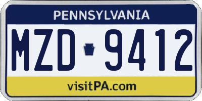 PA license plate MZD9412