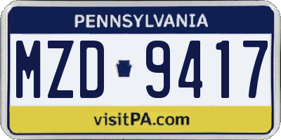 PA license plate MZD9417