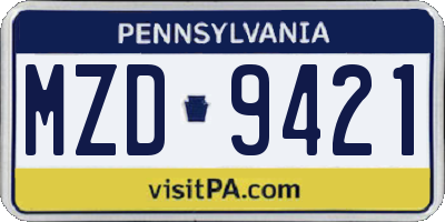 PA license plate MZD9421