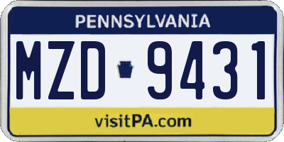 PA license plate MZD9431