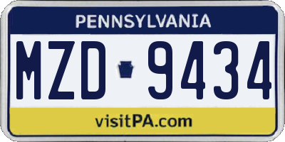 PA license plate MZD9434