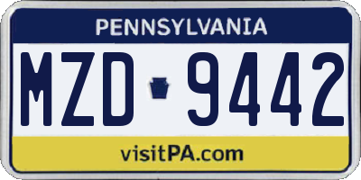 PA license plate MZD9442