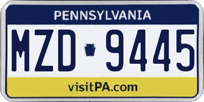 PA license plate MZD9445