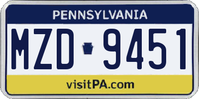 PA license plate MZD9451