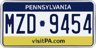 PA license plate MZD9454