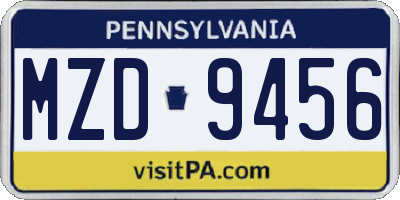 PA license plate MZD9456
